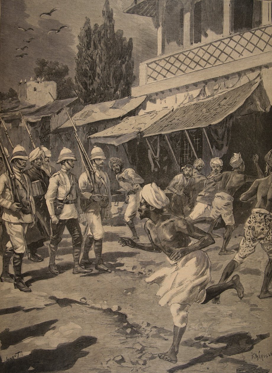 Ribellione a Bombay, illustrazione da Le Petit Journal: Supplement illustre, 1898 da French School