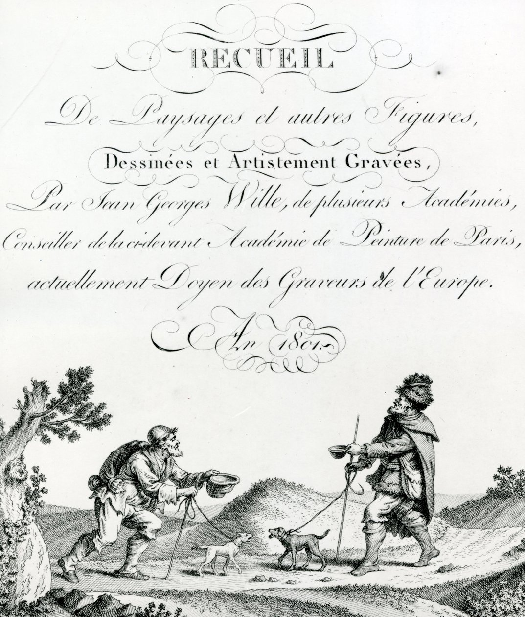 Recueil de Paysages et autres figures, dessinees et Artistement Gravees di Johann Georg Wille da French School