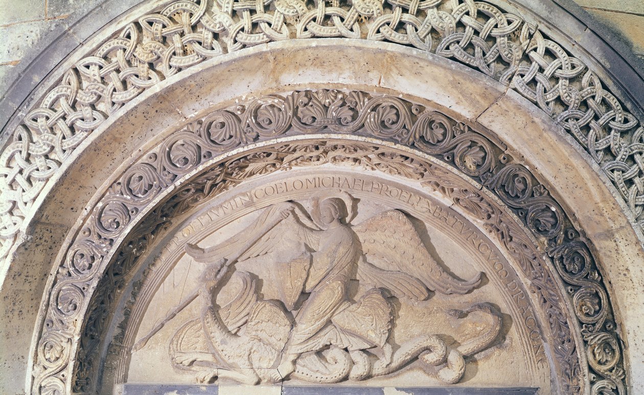 Rilievo dal timpano raffigurante San Michele e il drago, 1137 da French School