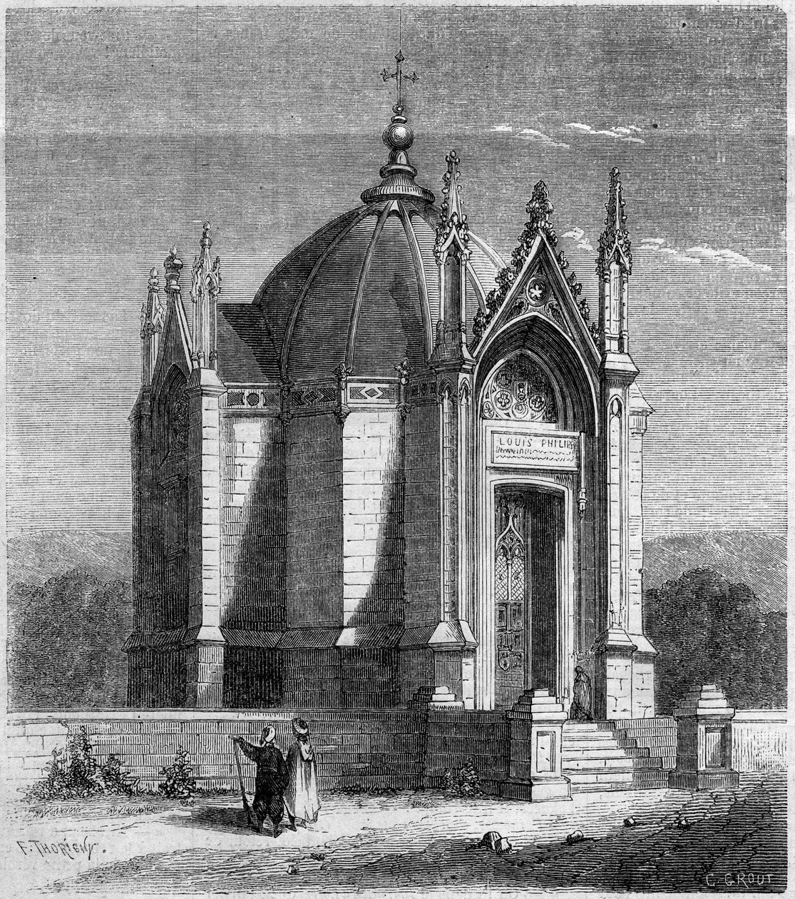 Architettura religiosa: vista esterna della cappella Saint Louis (1842), Cartagine, Tunisia da French School