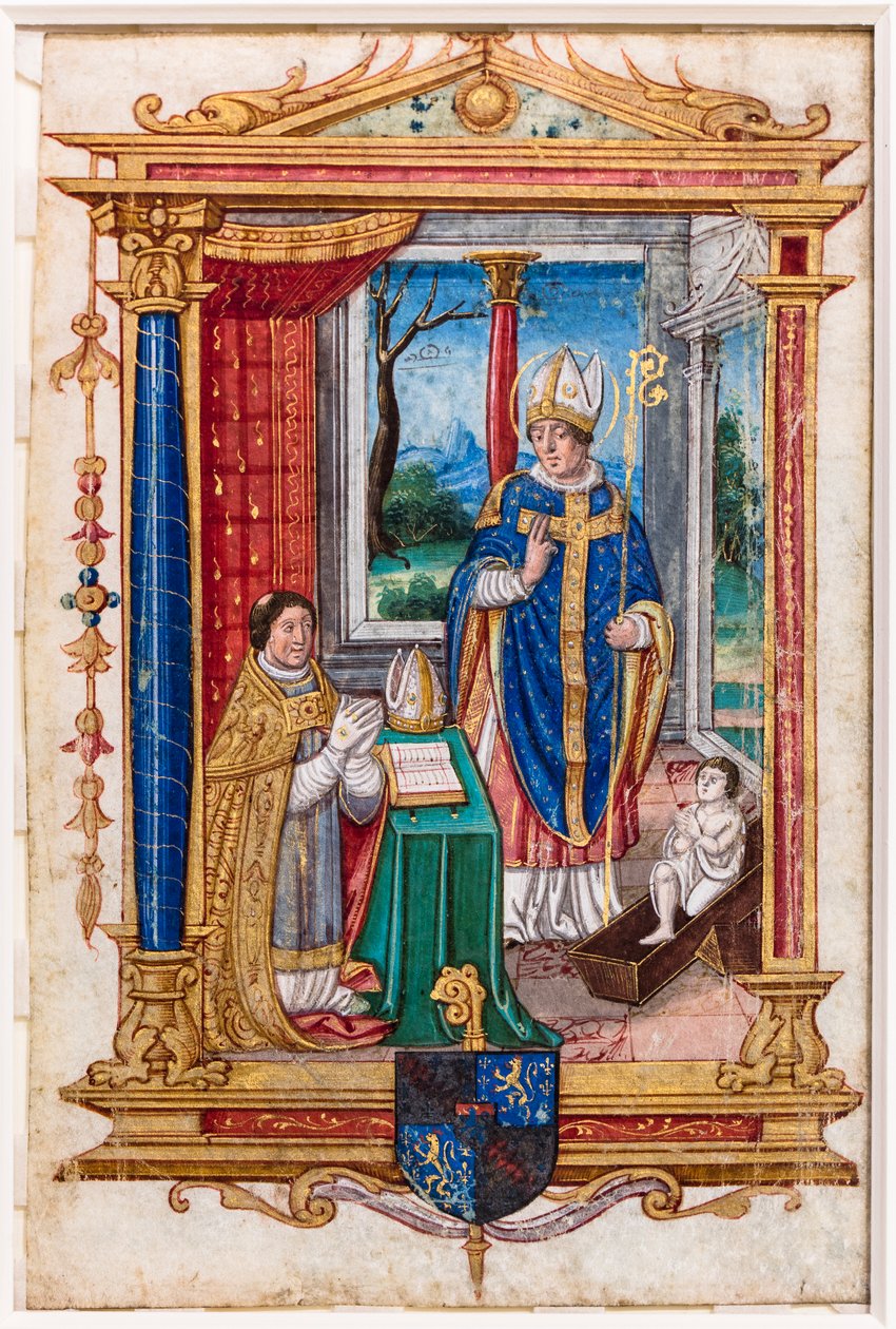 René du Bellay in preghiera davanti a San Nicola da French School
