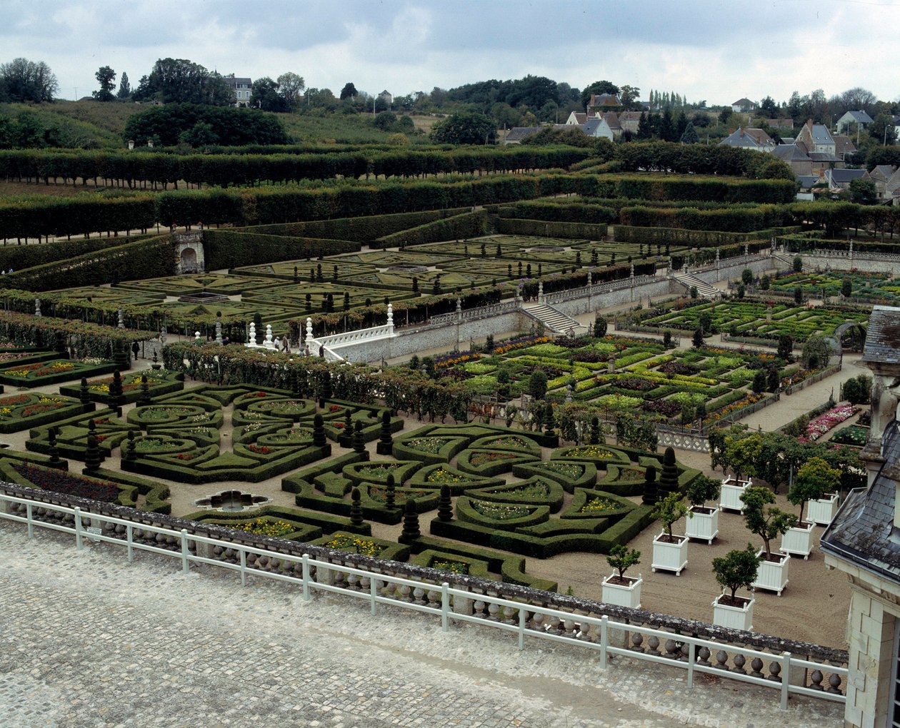 Architettura rinascimentale: vista dei giardini del Castello di Villandry costruito all