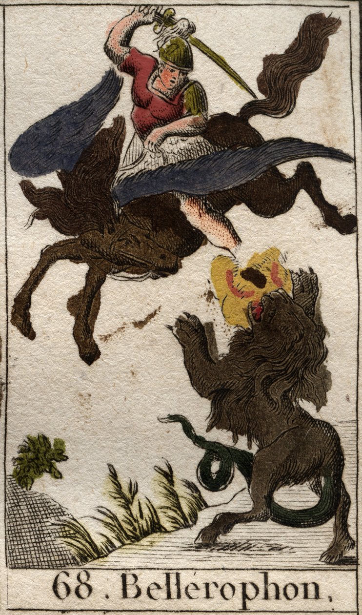Rappresentazione di Bellerofonte, cavalcando Pegaso, uccide la Chimera. Da 