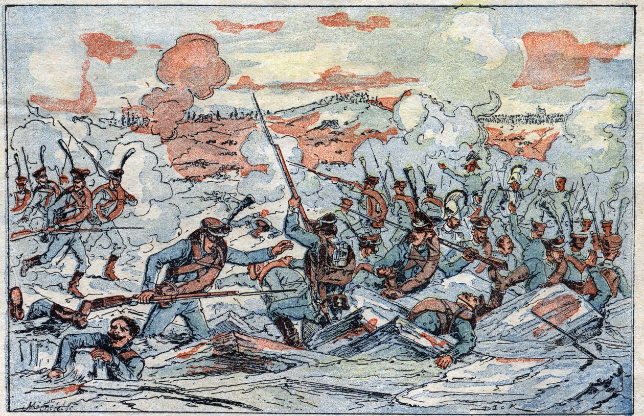 Rappresentazione della Battaglia di Austerlitz, o Battaglia dei Tre Imperatori, del 02/12/1805. da French School