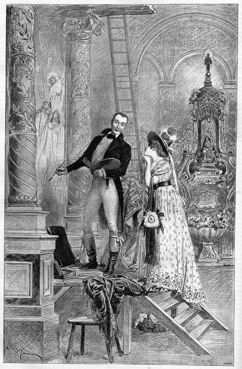 Rappresentazione della Tosca, dramma di Victorian Sardou al Theatre de la Porte Saint Martin nel 1887. Qui Atto 1, la Chiesa di Sant