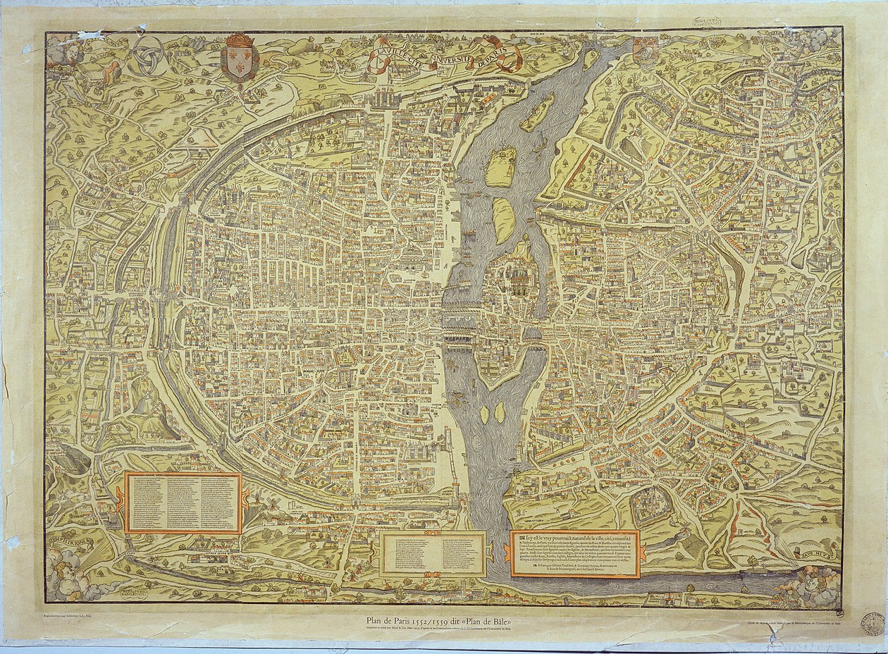 Riproduzione della mappa di Basilea di Parigi, originariamente prodotta nel 1552-59 da French School