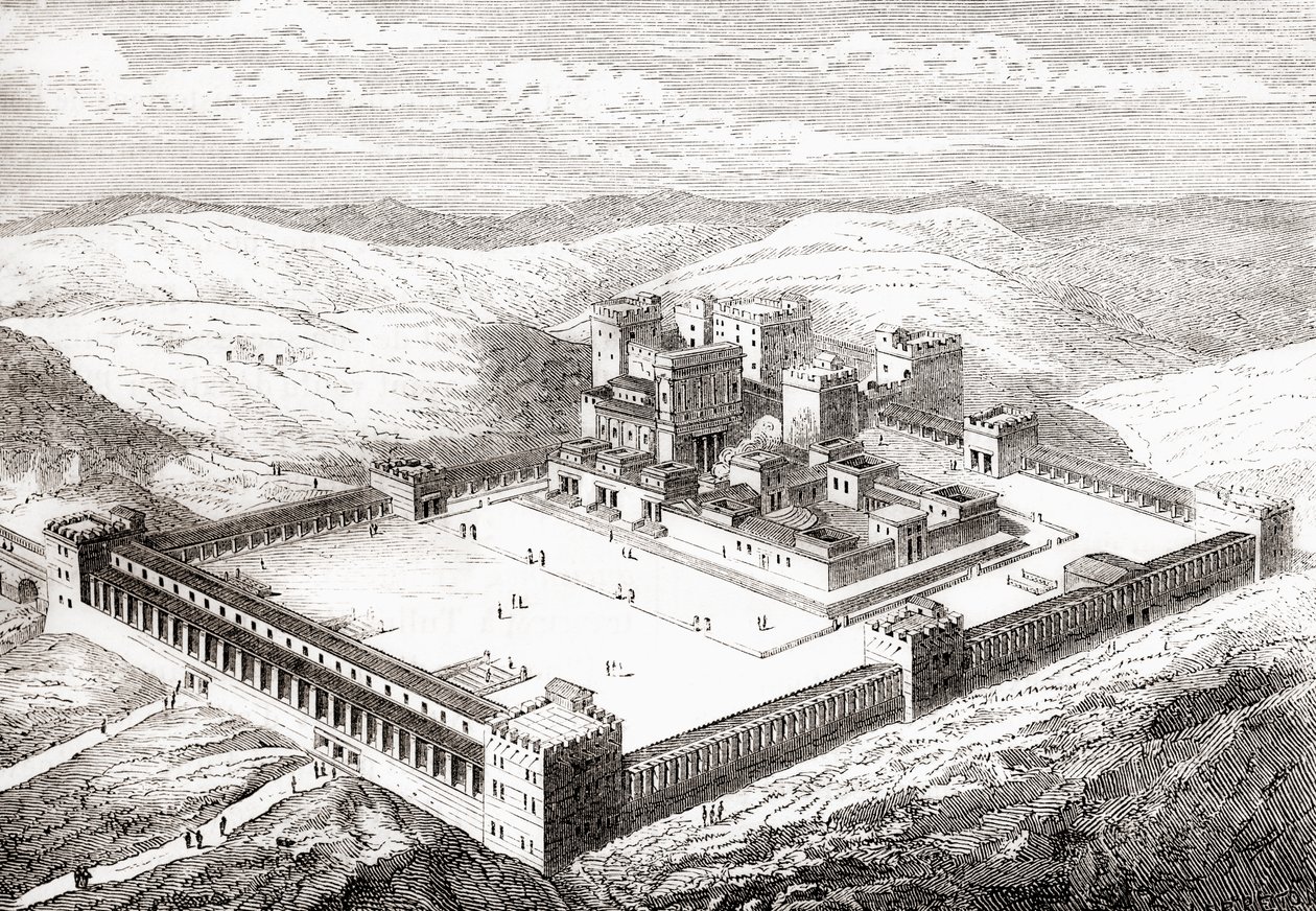Il Secondo Tempio restaurato che sostituì il Tempio di Salomone, Gerusalemme, da Les Merveilles de la Science, edito nel 1870. da French School