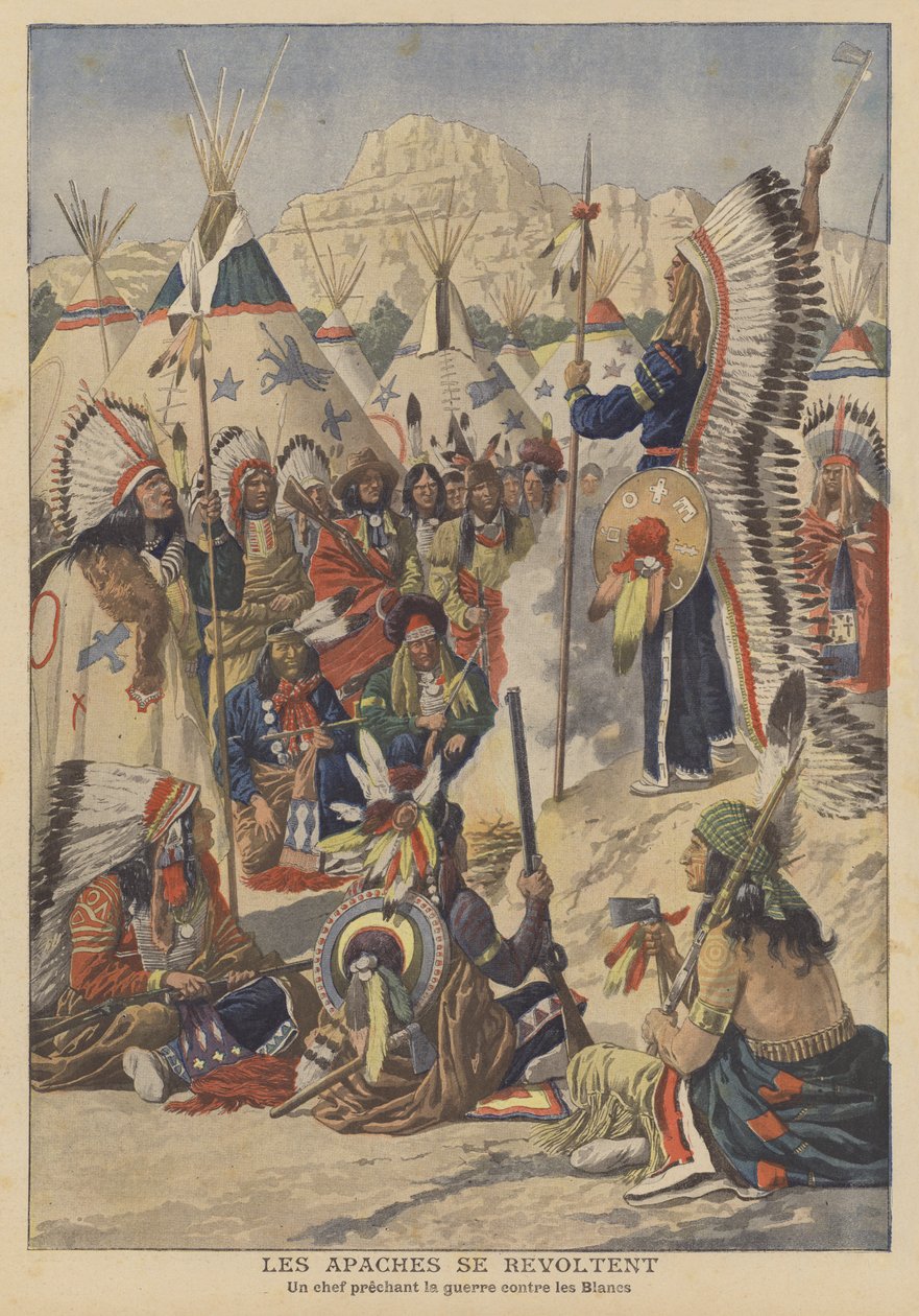Rivolta degli Apache in Arizona (litografia a colori) da French School