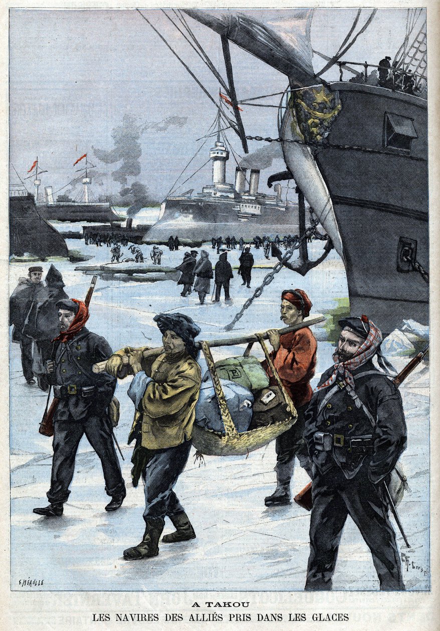 Rivolta dei Boxer (1898-1900) le navi degli alleati nel ghiaccio Atakou da French School
