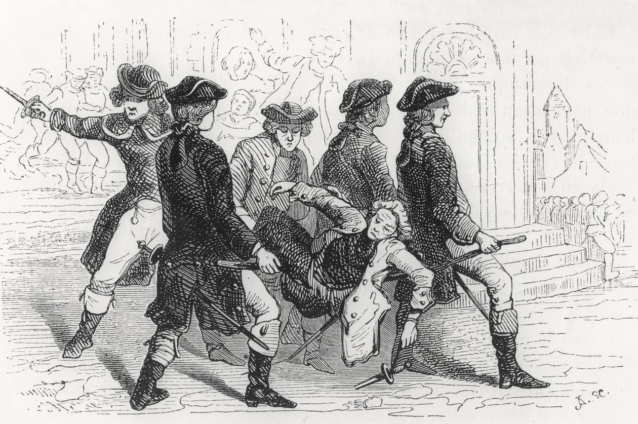 Rivolta a Rennes, gentiluomo ferito, illustrazione da Bretagne et Vendee, Histoire de la Revolution dans l