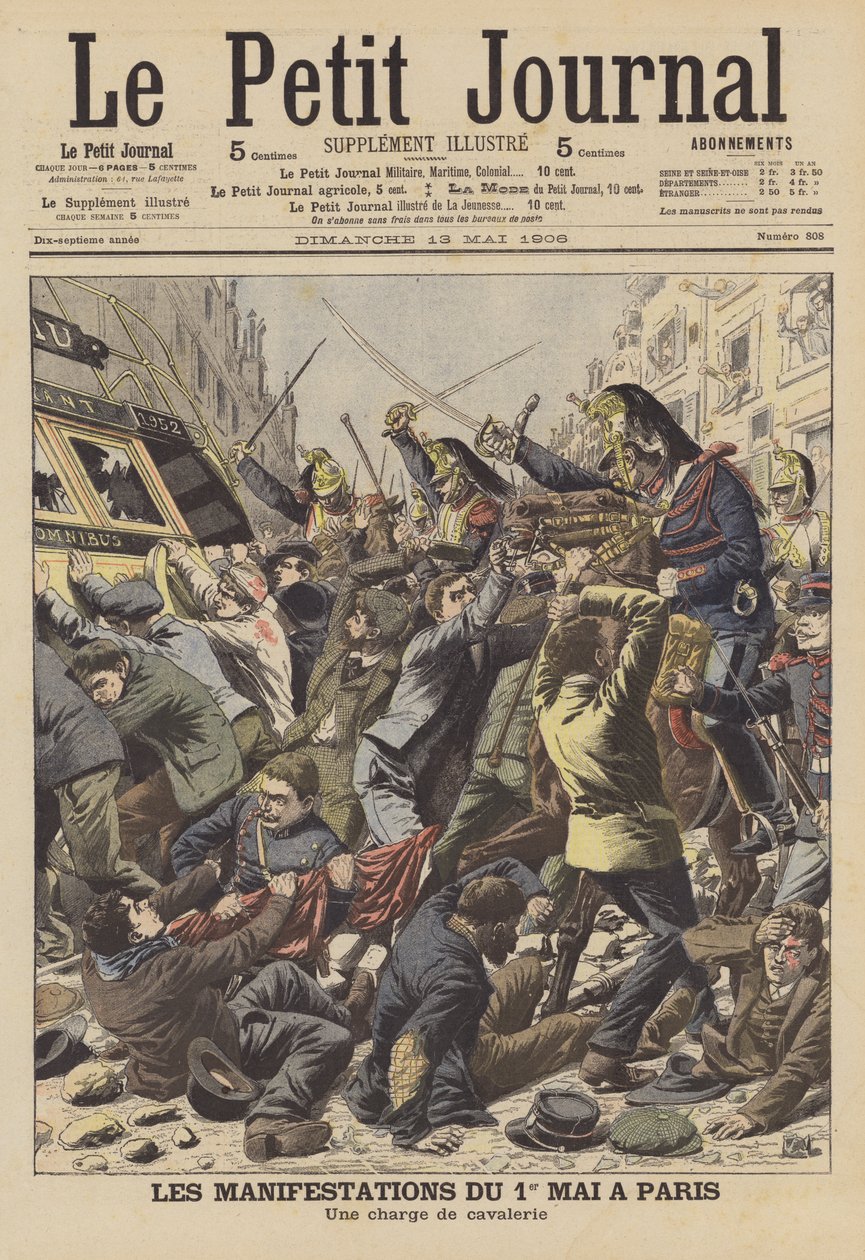 Rivolte a Parigi durante il Primo Maggio (litografia a colori) da French School