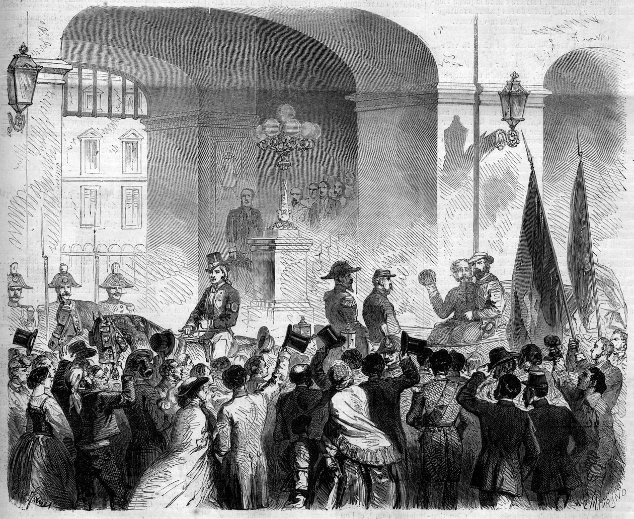 Risorgimento, Napoli, 7 novembre 1860: ingresso di Vittorio Emanuele II al Palazzo Reale di Napoli dopo il voto della popolazione che accetta l