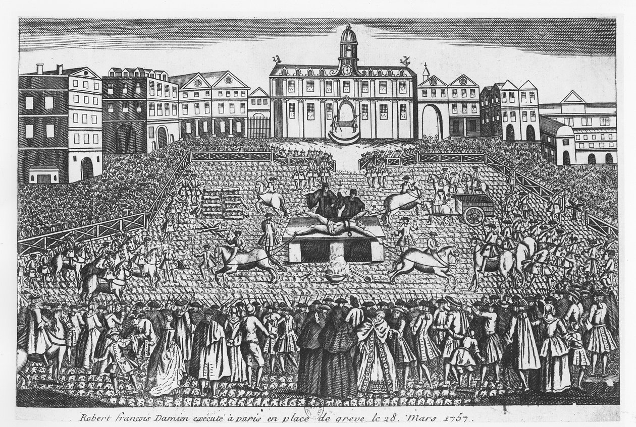 Robert-Francois Damiens giustiziato sulla Place de Grève, Parigi, 28 marzo 1757 da French School
