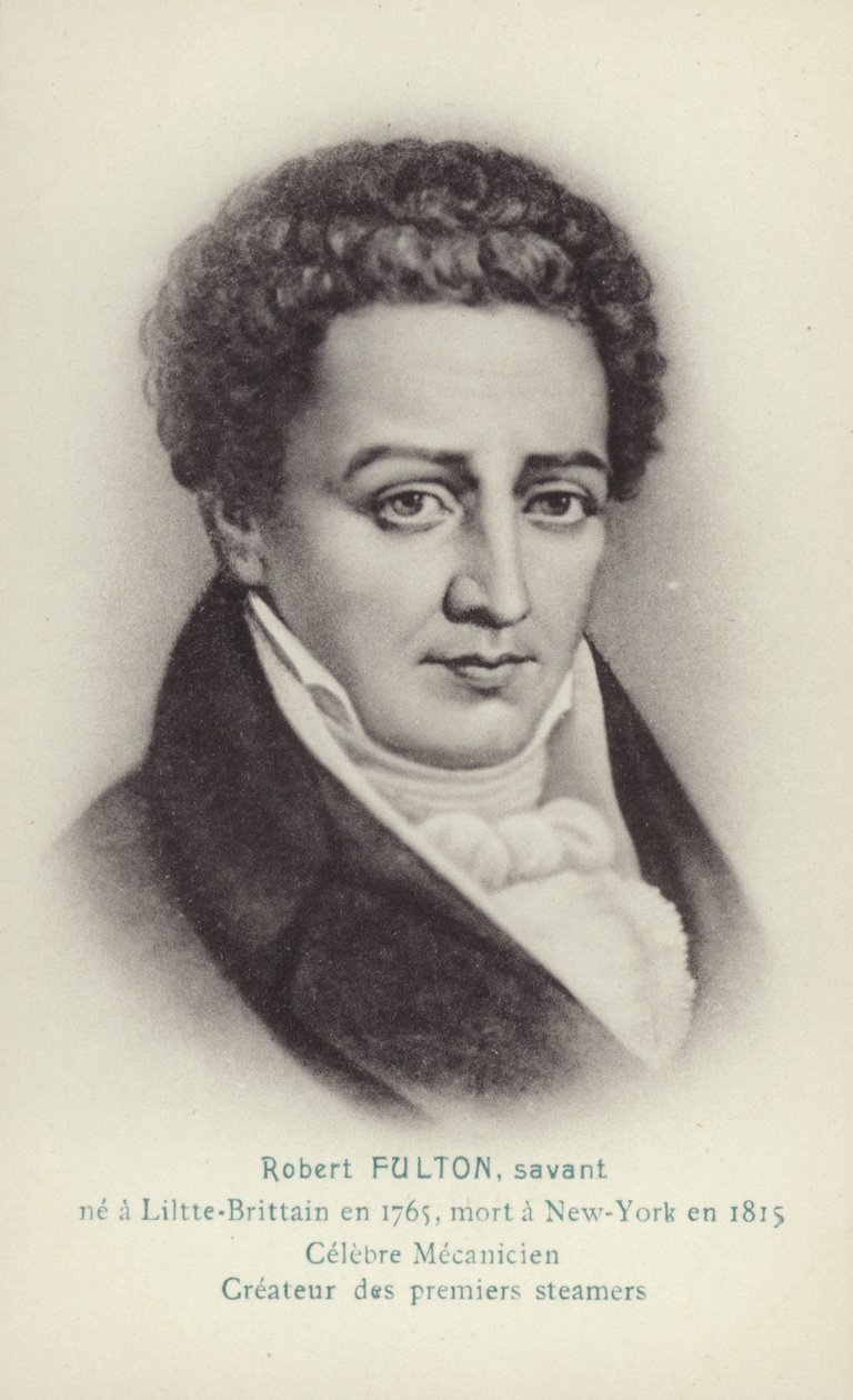 Robert Fulton (1765-1815), ingegnere americano, inventore e pioniere dei battelli a vapore (litografia) da French School