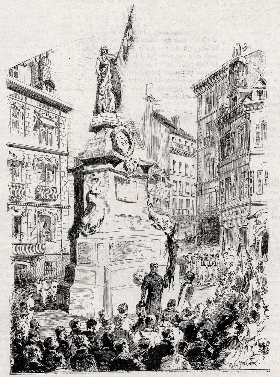 Rouen: membri della Lega dei Patrioti davanti alla statua di Giovanna d