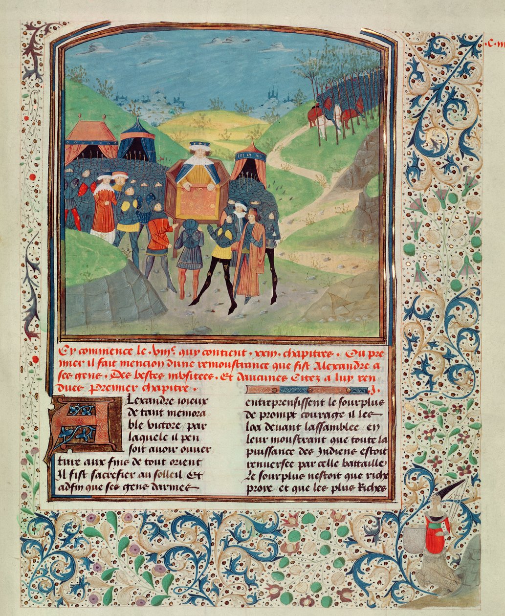 Alessandro Magno che si rivolge ai suoi uomini nella speranza di persuaderli a continuare in India, da Quinte Curse Ruffe des Fais du Grant Alexandre, c.1468 da French School