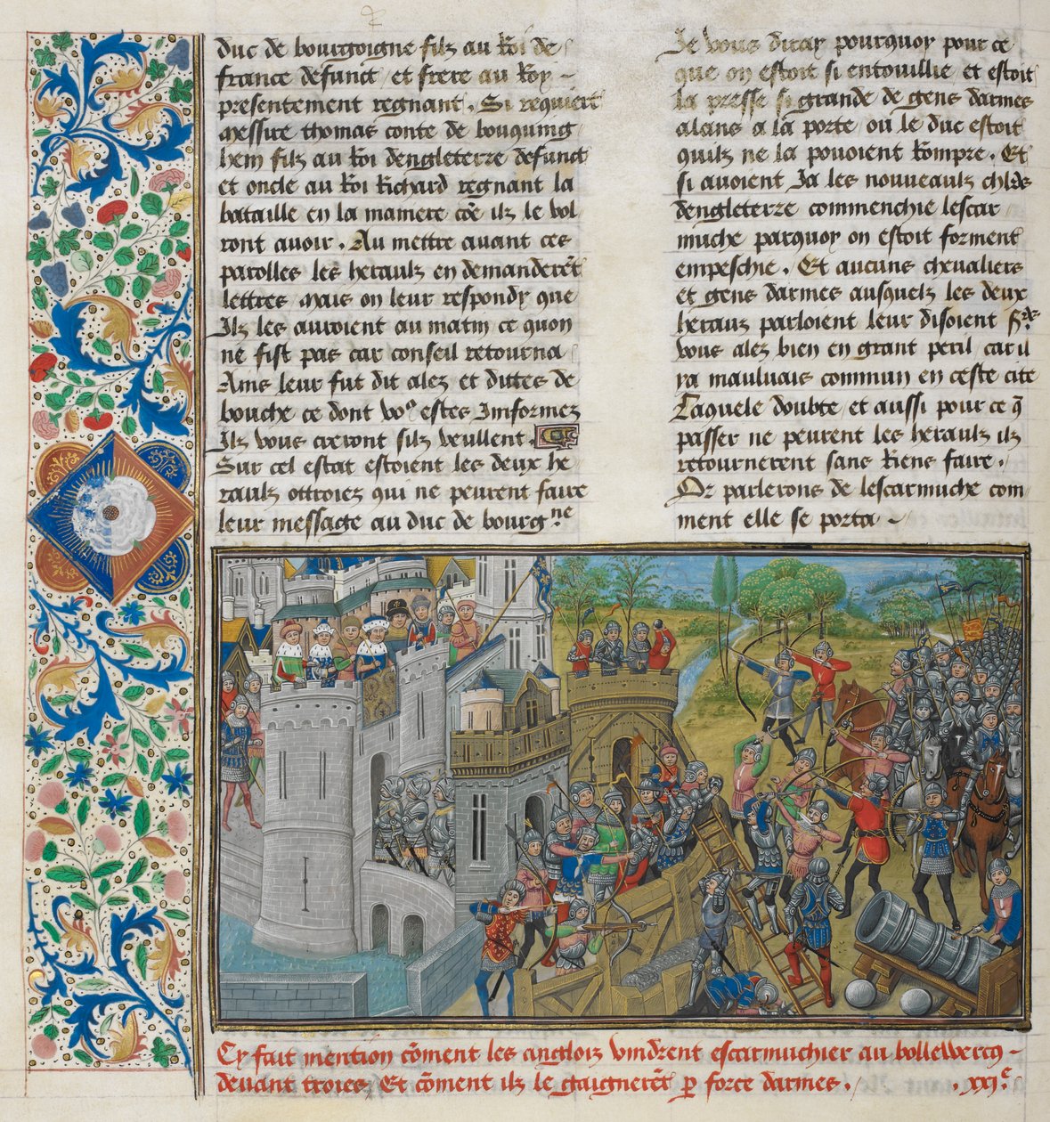 Royal 14 E. IV, f.59v Una cattura di un bastione a Troyes, da 