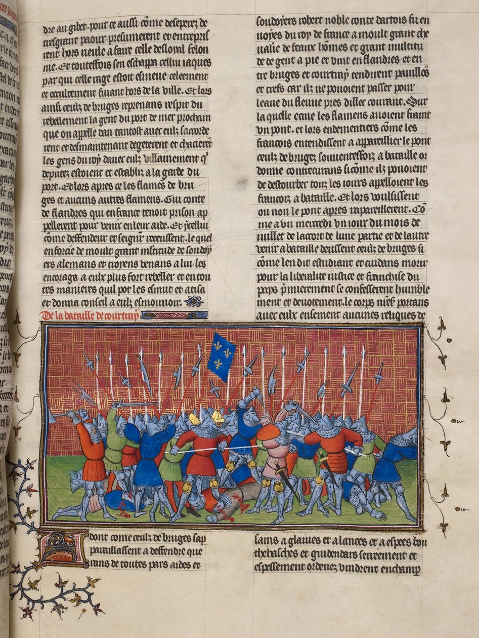 Royal 20 C. VII, f.34 La Battaglia di Courtrai, illustrazione da 