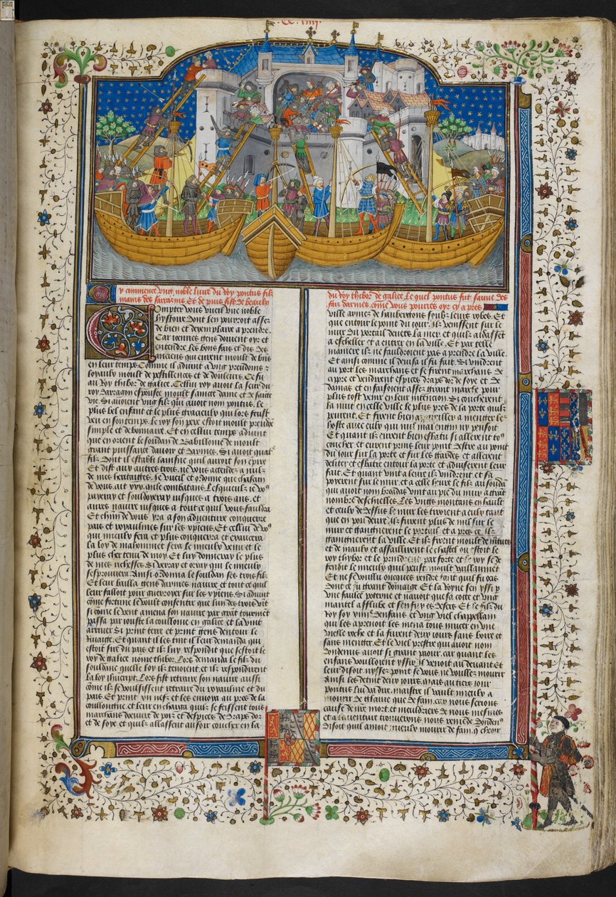Royal MS 15 E VI, f.207 Miniatura di navi che assediano Corunna, da 