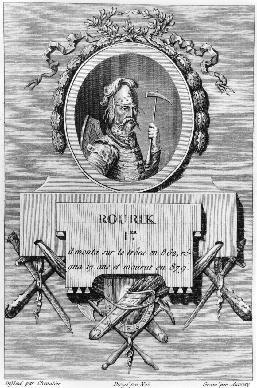 Rurik (m. 879), primo zar di Russia, illustrazione da Histoire physique, morale, civile et politique de la Russie ancienne di Nicolas Gabriel Clerc, Parigi, 1783-85 da French School