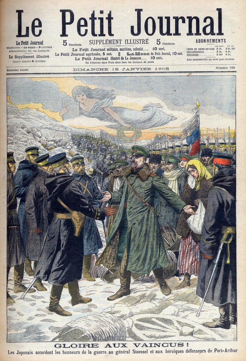 Guerra russo-giapponese 1904-1905: i giapponesi permettono al generale Stoessel e ai difensori russi di Port Arthur una resa onorevole. Da Le petit Journal, Parigi da French School