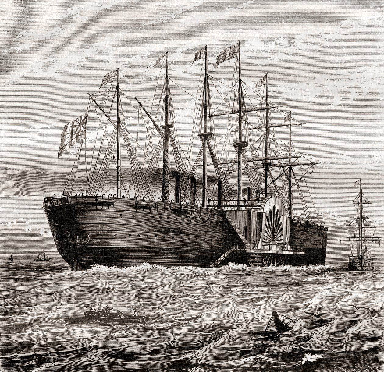 SS Great Eastern, nave a vapore in ferro progettata da Isambard Kingdom Brunel, da Les Merveilles de la Science, pubblicato c.1870 da French School