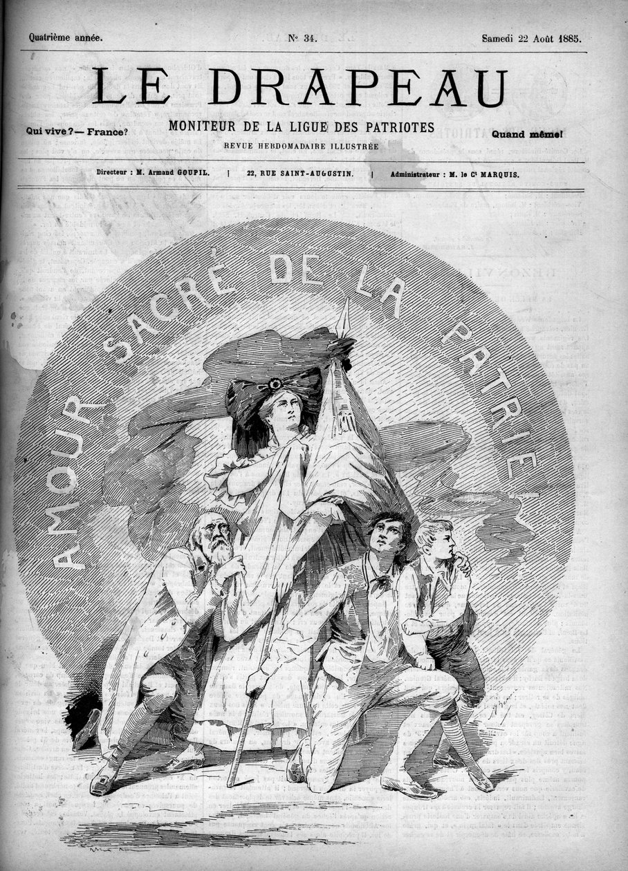 Amore sacro della patria - copertina di "La Bandiera - Monitor della Lega dei Patrioti" - 22 agosto da French School