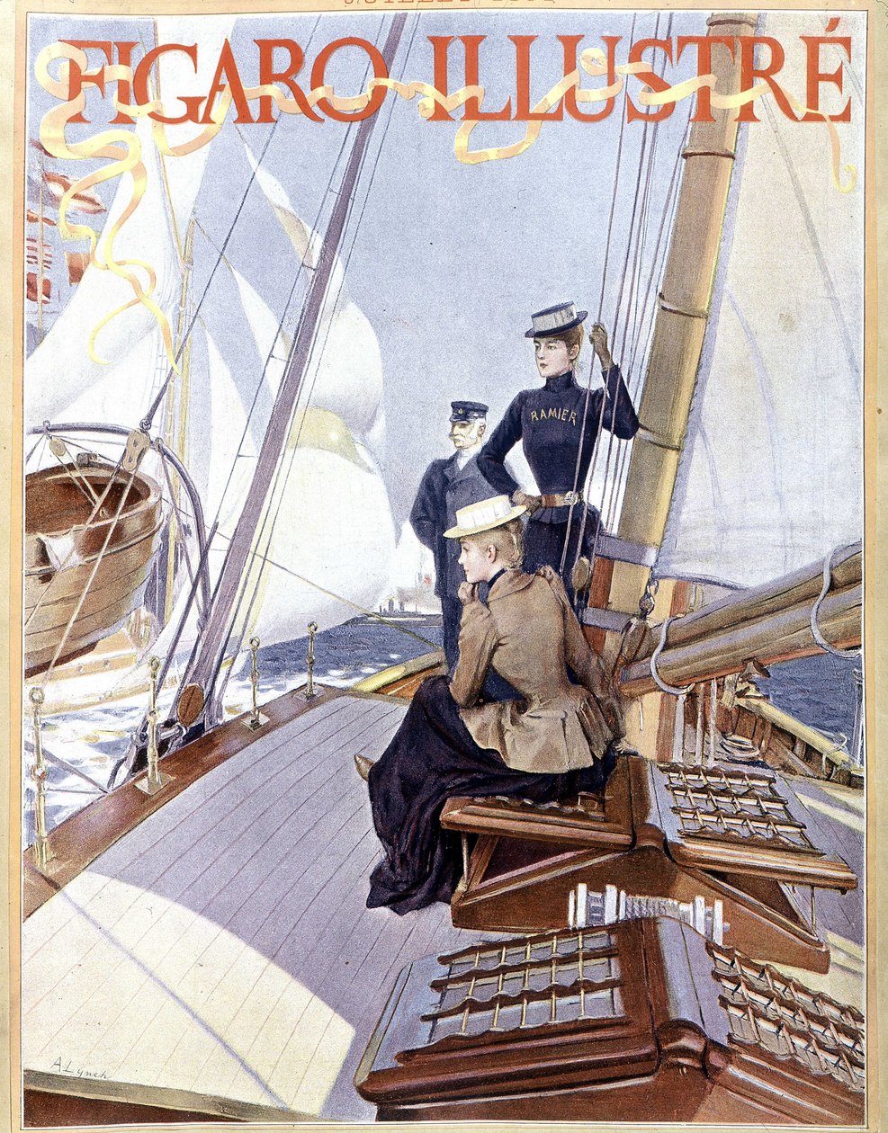 Vela: donne sul ponte di una barca - disegno in "Figaro illustrato" del 1891, Arti Deco da French School