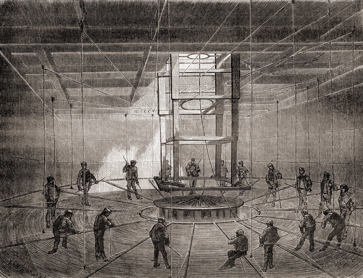 Marinai e operai che avvolgono il cavo telegrafico transatlantico nei serbatoi di sentina della S.S. Great Eastern da French School