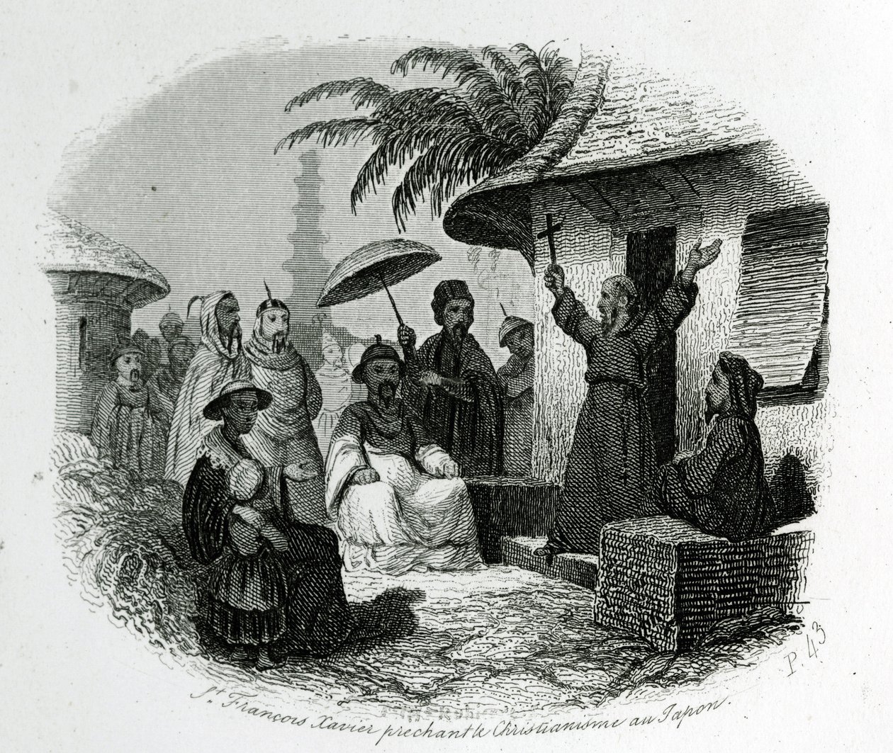 San Francesco Saverio che predica il cristianesimo in Giappone. Incisione per illustrare Storia e Descrizione del Giappone di Padre de Charlevoix, A.Mame et Compagnie editori, Tours da French School