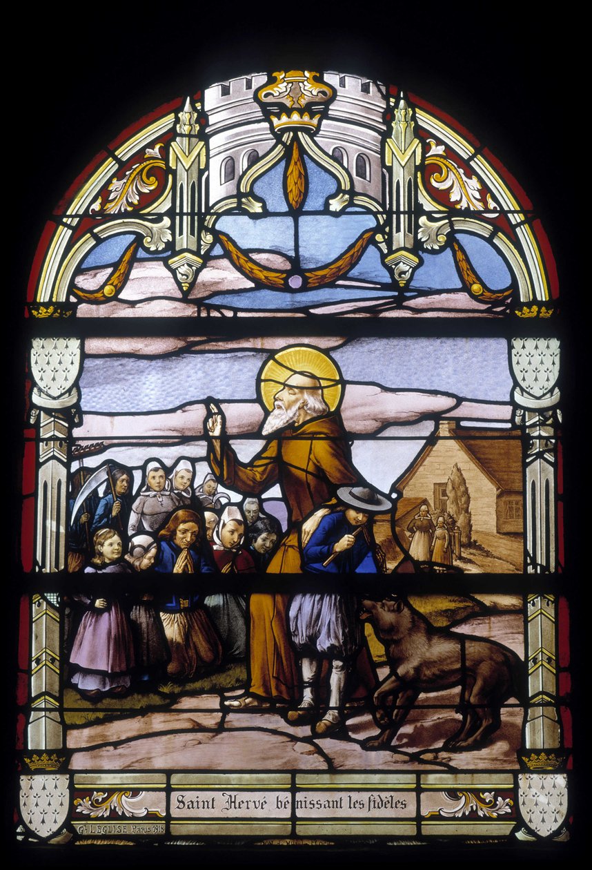 San Hervé benedice i fedeli - vetrate della chiesa di San Germano a Kerlaz da French School