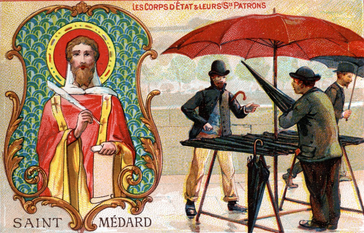 San Medardo, patrono dei venditori di ombrelli, c.1910 da French School