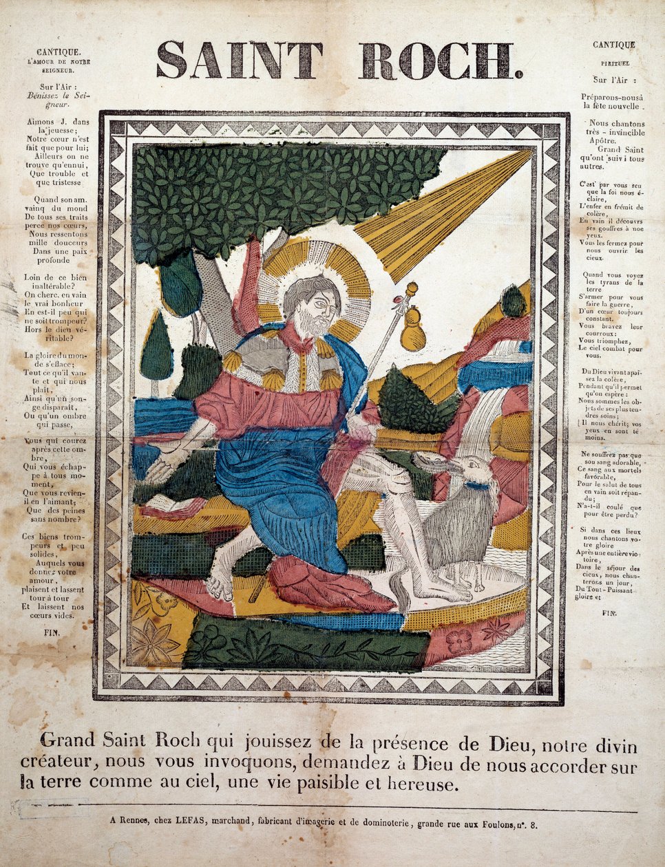 San Rocco. Incisione, immagine di Rennes da French School