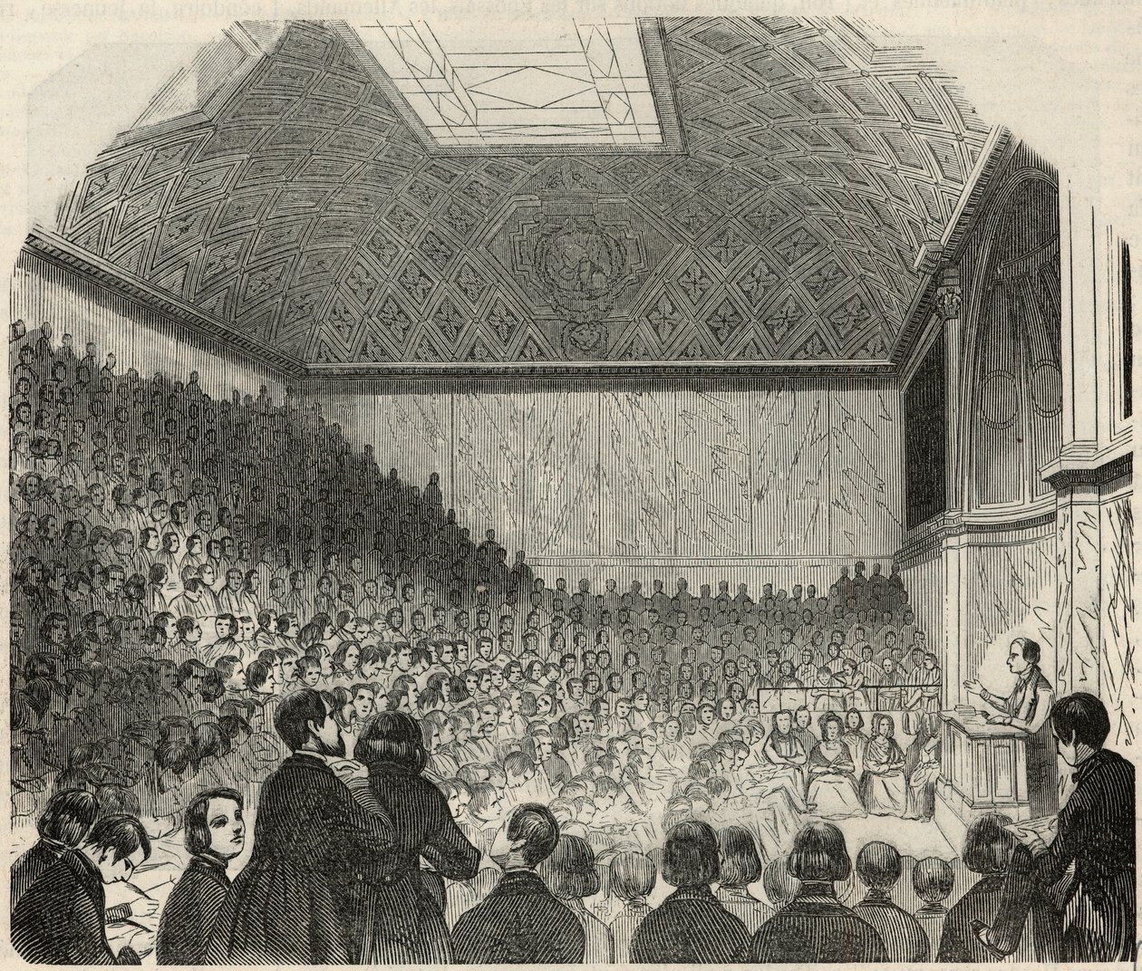Sala delle lezioni al Collège de France a Parigi nel XIX secolo - Incisione in "Tableau-de-Paris" di Edmond Texier 1852 da French School