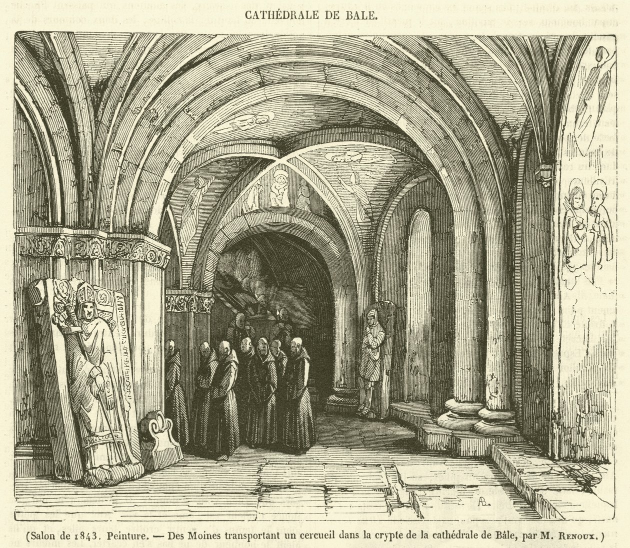 Salone del 1843, Pittura, Des Moines transportant un cercueil dans la crypte de la cathedrale de Bale (incisione) da French School