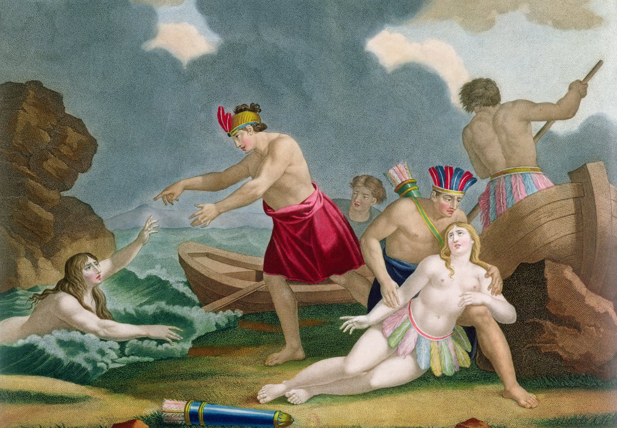 Scena dalla storia della principessa azteca Amazilly e suo fratello Telasco da French School