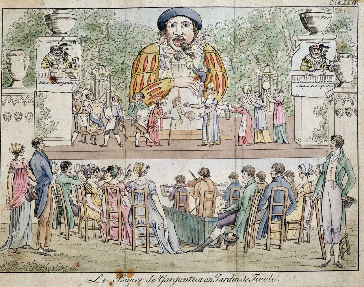 Scena della cena di Gargantua con il pubblico, attrazione del giardino di Tivoli, c. 1805 da French School