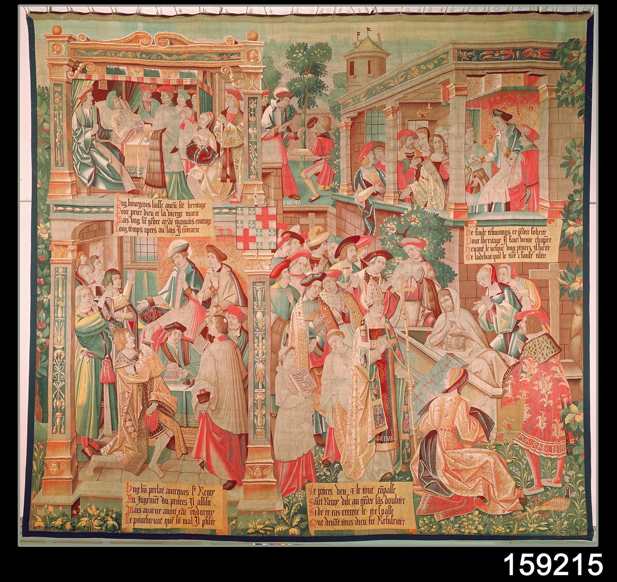 Scene della vita di San Remigio: Il miracolo del testamento del ricco e la resurrezione di un uomo morto, 1531 da French School