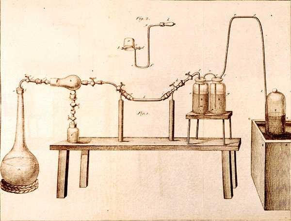 Attrezzatura scientifica, da Gli elementi della chimica di Antoine Laurent de Lavoisier, inciso da D.Lizars da French School