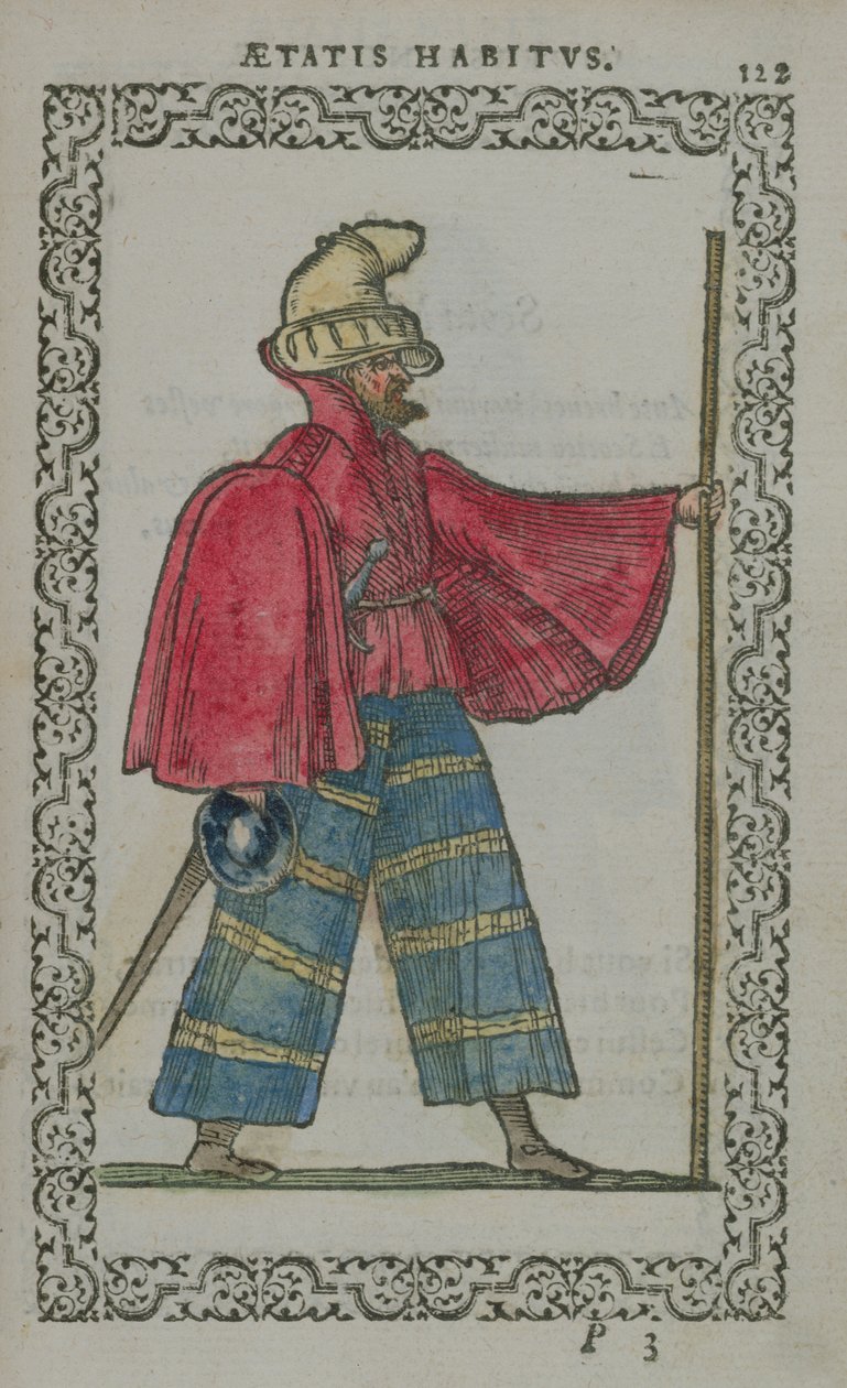 Uomo scozzese in costume tradizionale, da Costumes du Monde, pubblicato ad Anversa, 1572 da French School