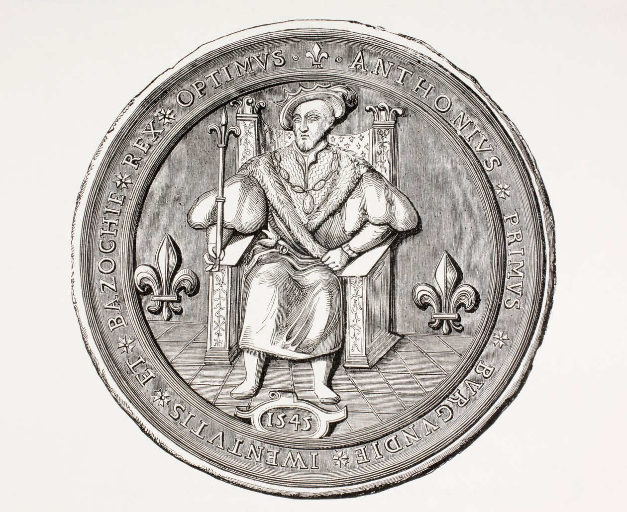 Sigillo del Re della Basoche, il capo della corporazione dei cancellieri del sistema giudiziario di Parigi, da Les Arts au Moyen Age, pubblicato nel 1873 da French School