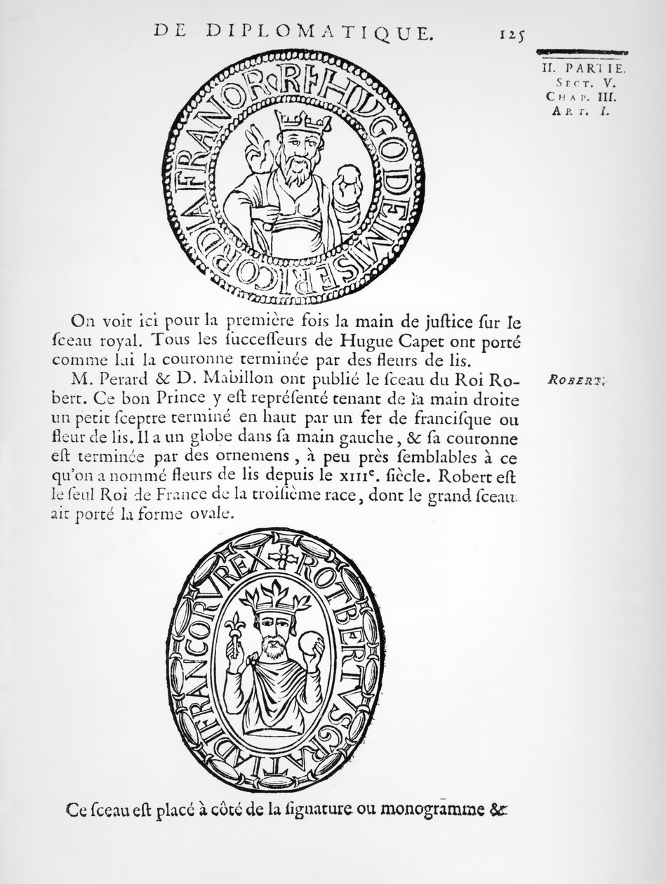 Sigilli di Ugo Capeto (c.941-996) e Roberto II (c.970-1031) il Pio da French School