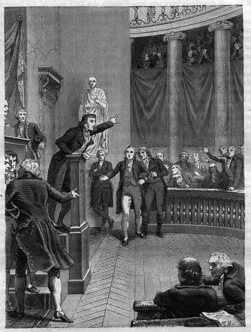 Seduta del Tribunato: discorso di Benjamin Constant (1767-1830) alla tribuna denunciando il regime instaurato da Napoleone, gennaio 1800 - Incisione del 1865 in 