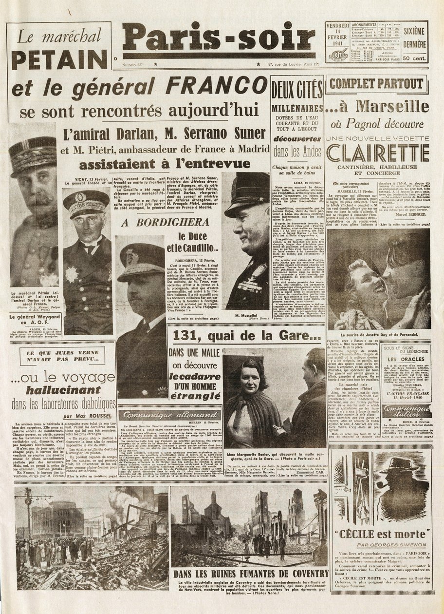 Seconda Guerra Mondiale (1939-1945) - Seconda Guerra Mondiale (WWII o WW2): PARIS SOURCE [No. 237] del 14/02/1941 - Incontro tra LE MARECHAL PETAIN e IL GENERALE FRANCO da French School
