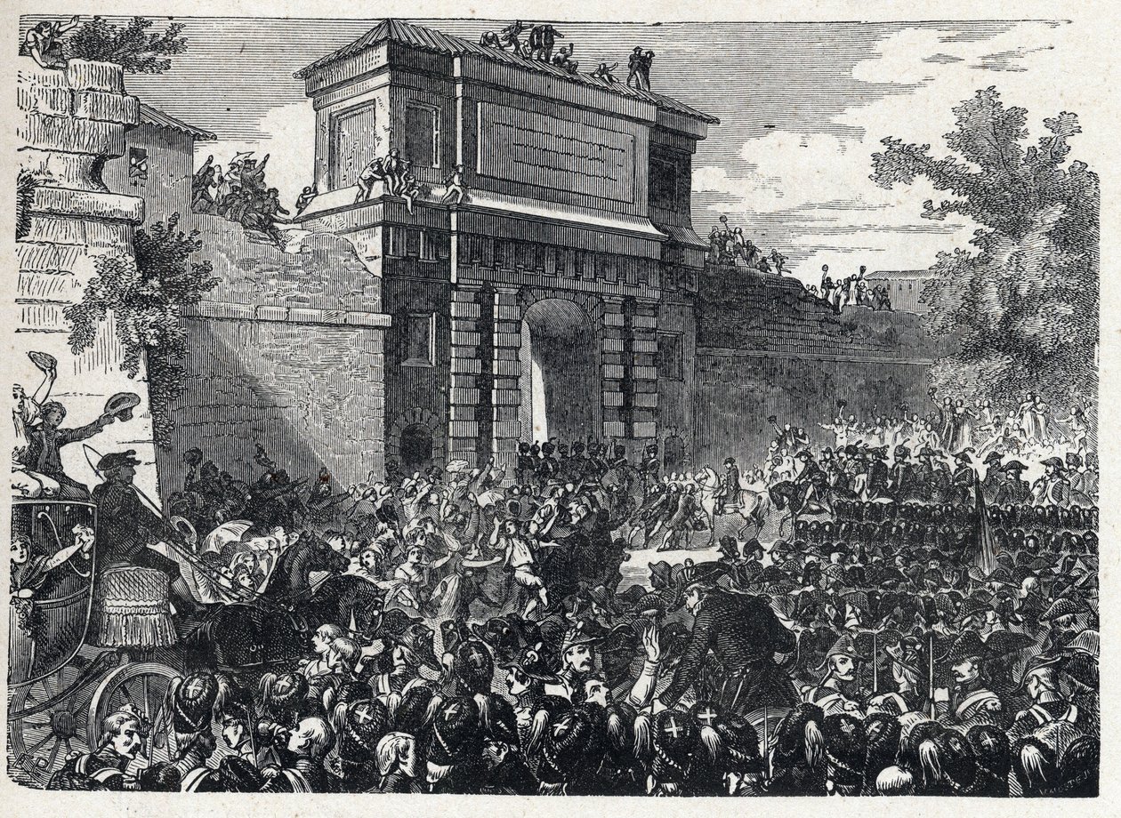Seconda coalizione: la Battaglia di Hohenlinden (vicino a Monaco di Baviera, Germania) il 12 Frimaio anno IX (3 dicembre 1800) tra le truppe francesi del Generale Jean Victor (Jean-Victor) Moreau e le forze austriache e bavaresi comandate dall