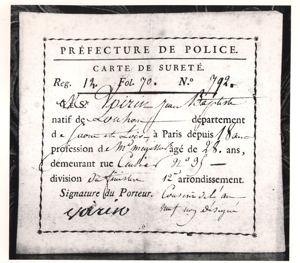Carta di sicurezza, 1808 da French School
