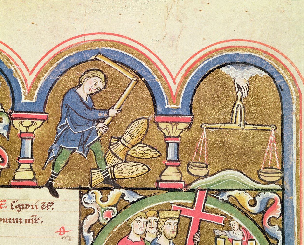 Settembre: Trebbiatura del grano, dal Salterio di Sant