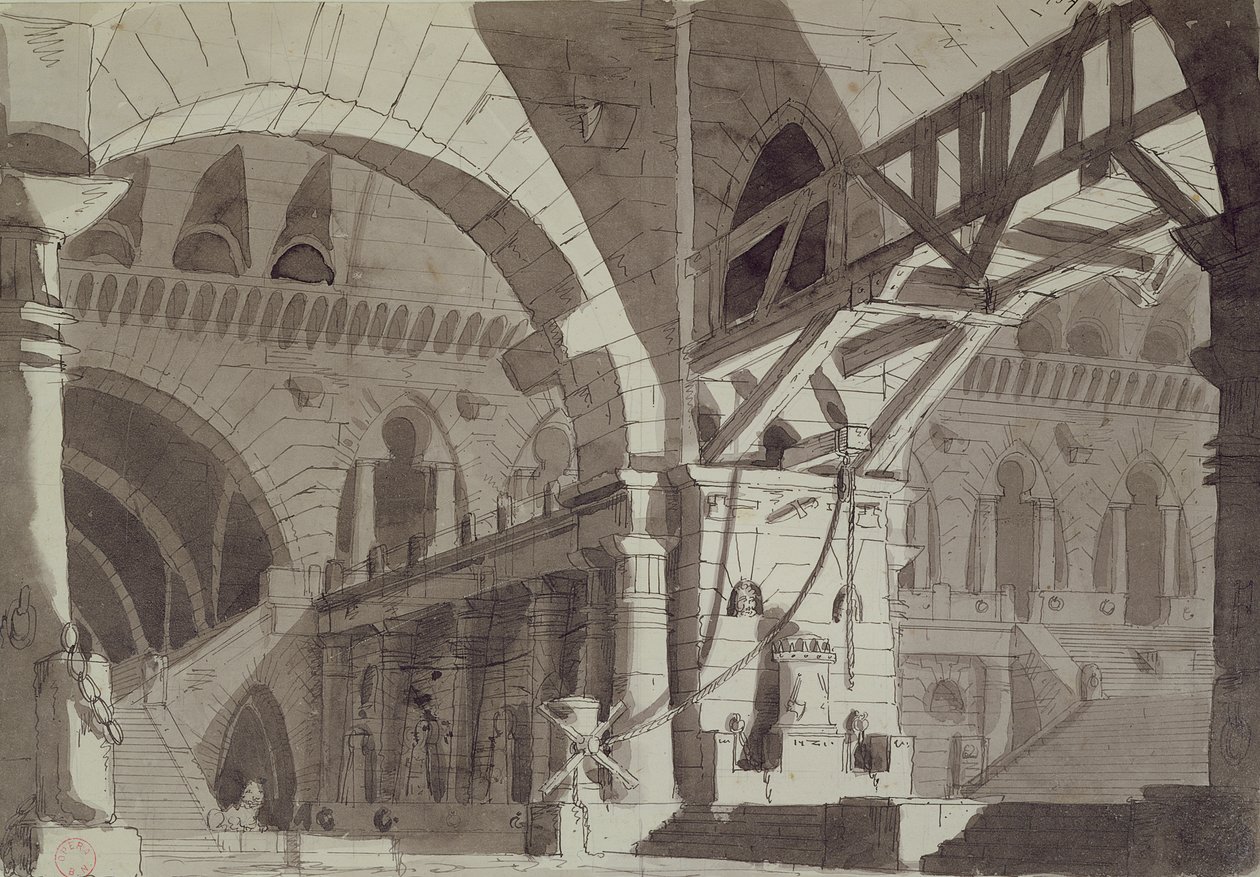 Scenografia nello stile dei disegni delle prigioni di Piranesi da French School