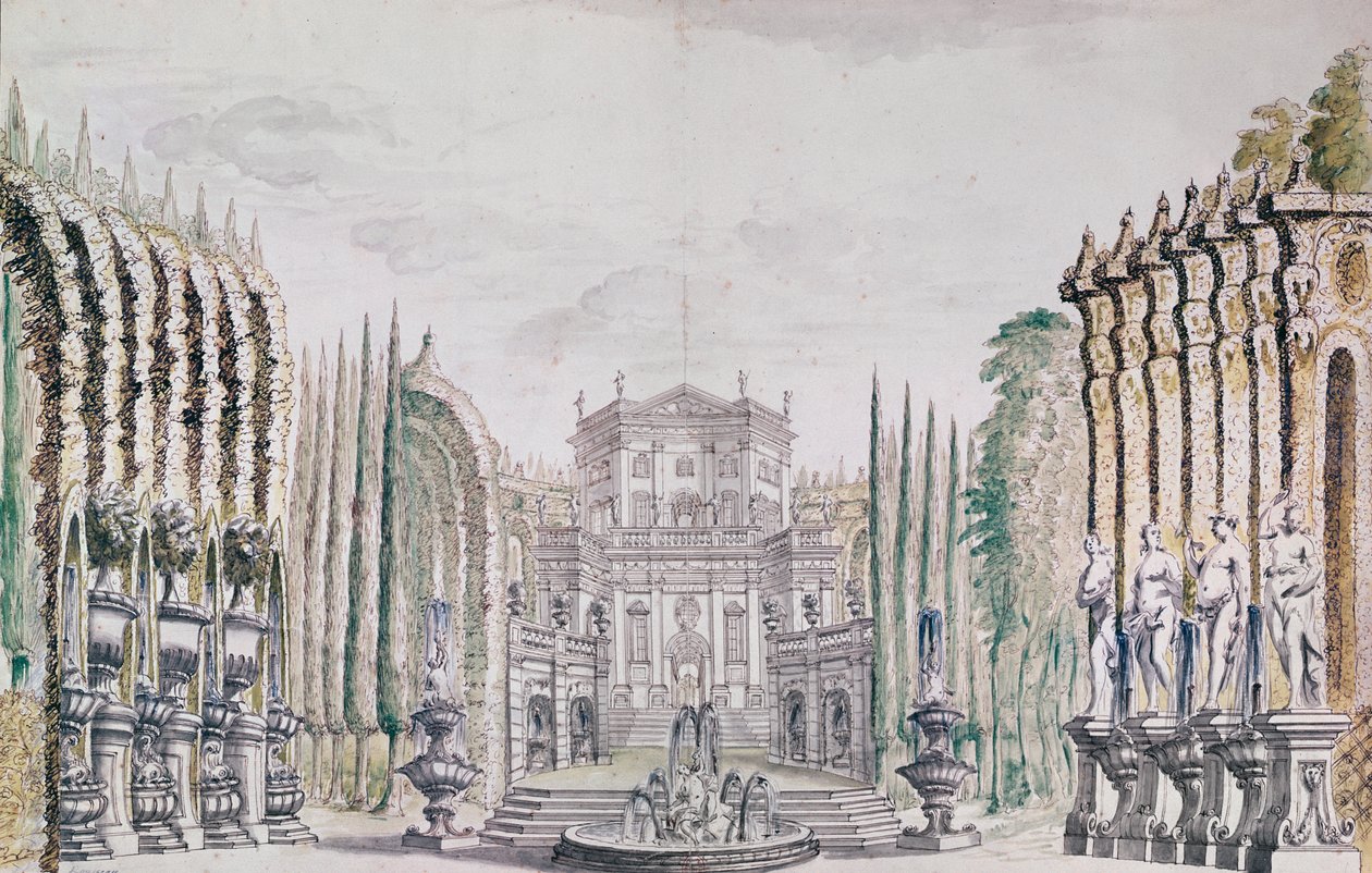 Scenografia di un palazzo per un teatro, c.1660-80 da French School
