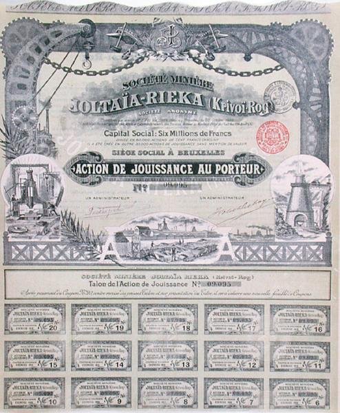 Certificato azionario della compagnia mineraria franco-russa 